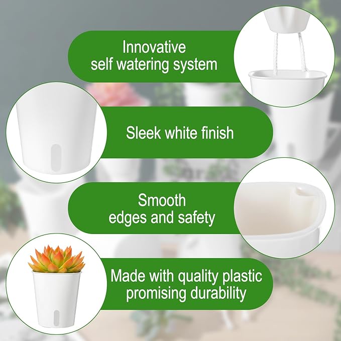 20 Pack 3 Inch Self Watering Pots for Indoor Plants Small White Plastic Planter Garden Hydroponic Flower Pots with Level Indicator Vents for House Plants, Flowers Violets Ocean Spider Plant