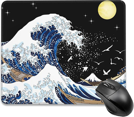 Mouse Pad, Japanese Kanagawa Anime Waves Mouse Pads for Desk,Waterproof Anti-Slip Rubber Gaming Mouse pad with Stitched Edges for Gaming Office Laptop Computer Men Women