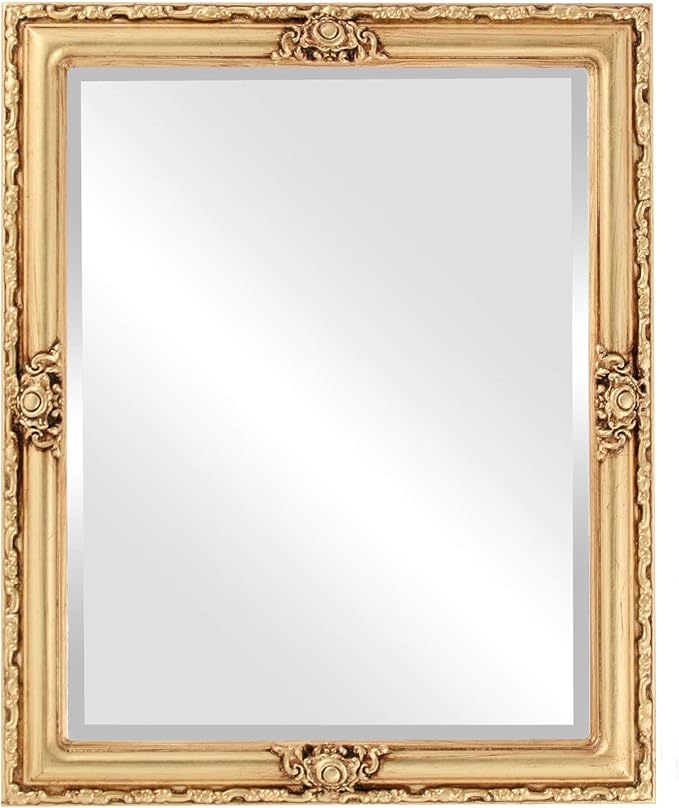 OVALCREST Rectangle Beveled Wall Mirror for Home Decor - Jefferson Style - Antique Gold Leaf - 18x22 Outside Dimensions