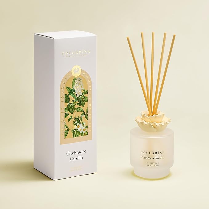 COCORRÍNA Gypsum Flower Reed Diffuser – Cashmere Vanilla Scent, 6.76 oz Oil with 8 Sticks,Long-Lasting Home Fragrance for Bathroom Décor