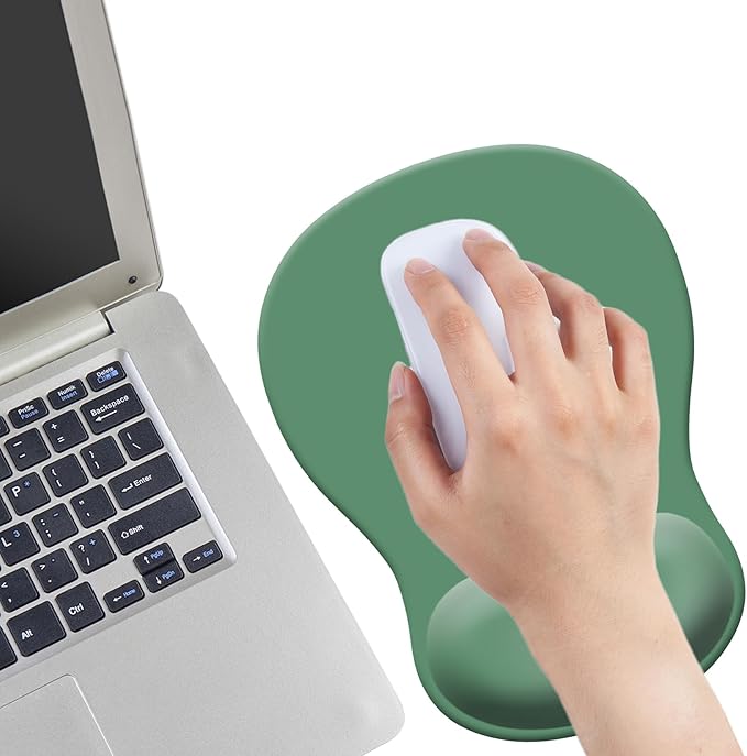 Gel Mouse Pad with Wrist Rest, Ergonomic Concave Wrist Support Mousepad with Non-Slip PU Base & Smooth Surface Comfortable Desk Accessories Mat for Office, Home Gaming and Study (13 Grey Green)