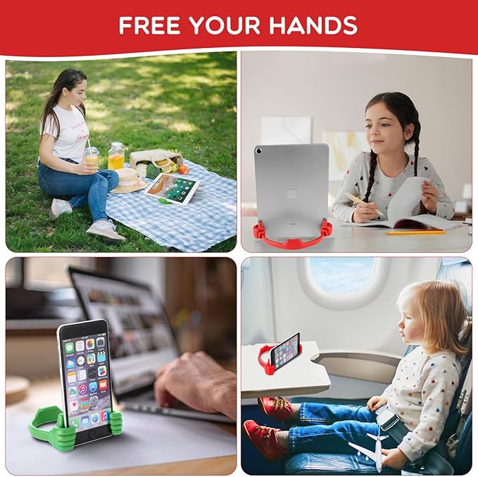Yaomiao 8 Pcs Thumbs up Cell Phone Stands Universal Cell Phone Holder Flexible Mobile Phones Stand Adjustable Smartphone Stand Holder for Desk Offices Bedrooms Airplanes Travel (Red, Green)