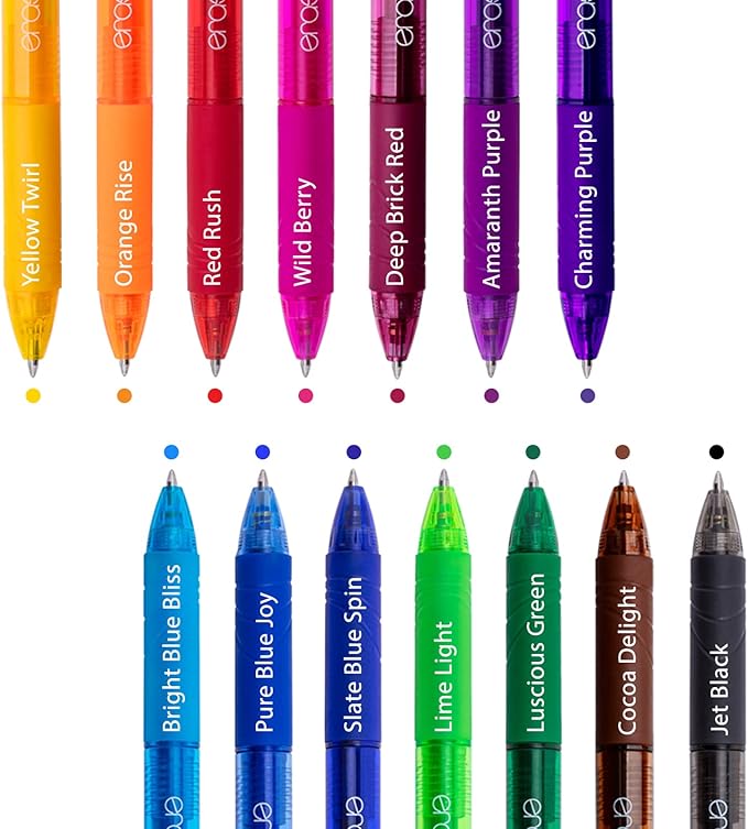 ParKoo Retractable Erasable Gel Pens Clicker 14 Colors, Fine Point 0.7mm, Make Mistakes Disappear, Comfort Grip for Writing Drawing Planners and School Supplies
