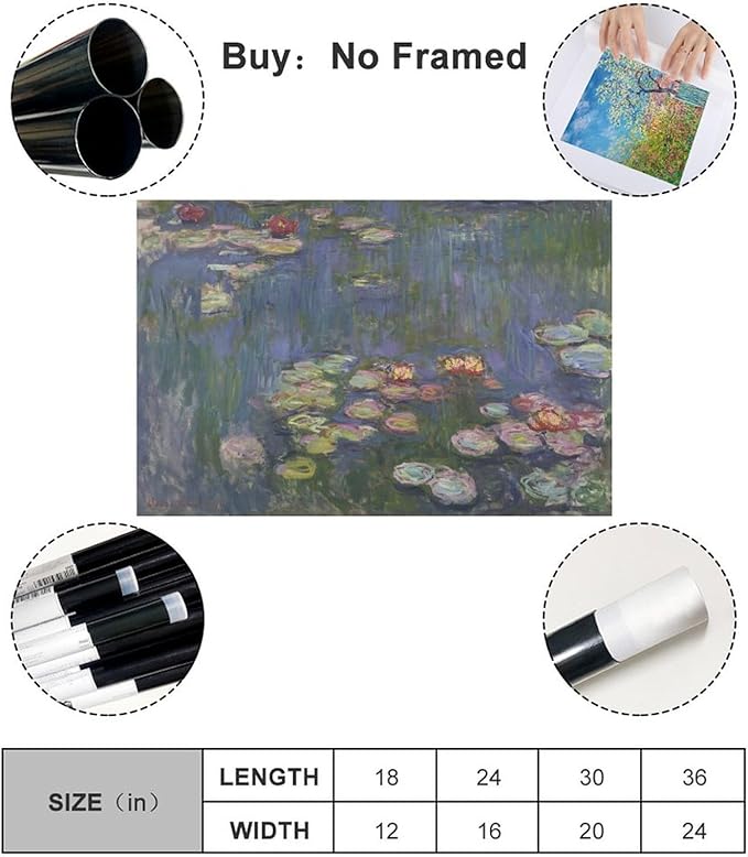 40+ Monet Famous Print Posters Water Lilies2 by Claude Monet Impressionism Poster Print for Room Aesthetics Canvas Wall Art Print Unframe 20×30inch(50×75cm)
