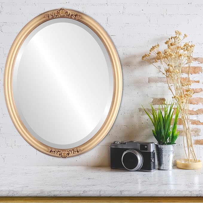 OVALCREST Oval Beveled Wall Mirror for Home Decor - Contessa Style - Desert Gold - 18" x 14"