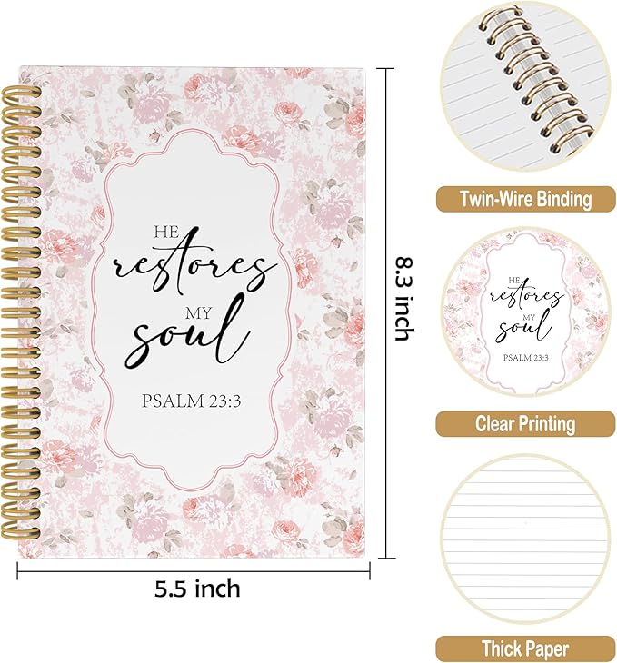 Pugwak Christian Journal Notebook - Watercolor Bible Verse Religious Scripture Notebooks College Ruled for Work School, Gifts for Women, Office Supplies, Hardcover Spiral Notebook 5.5"x8.3"