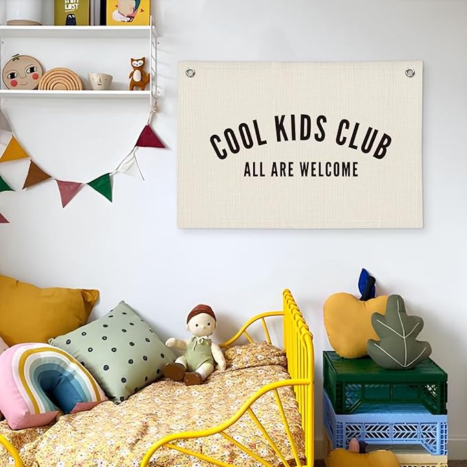 Cool Kids Club Room Decor - Long Live Boyhood Linen Banner Tapestry Wall Hanging Canvas Flag for Toddler Boy Nursery