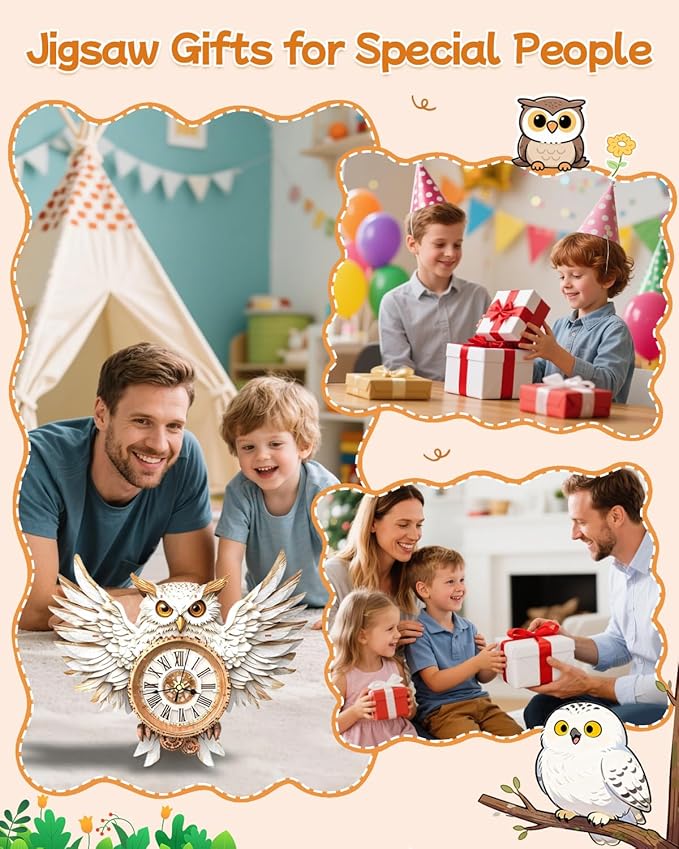 3D Wooden Puzzles for Adults,Snowy Owl DIY Clock Kit with Pendulum Idea,Beginner 3D Puzzles Model Kit Crafts - Hobbies Birthday Christmas Day Gift for Teens Adults