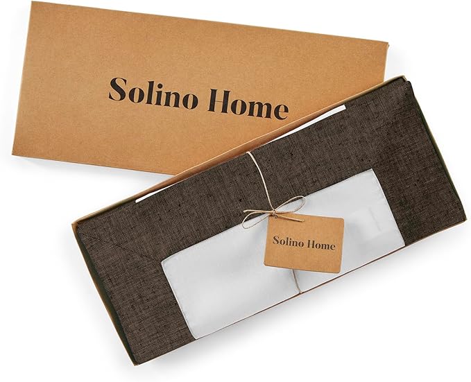 Solino Home Linen Table Runner 108 Inches Long - Chambray Brown and White 100% Pure Linen 14 x 108 Inch Table Runner for Dining - Contempo