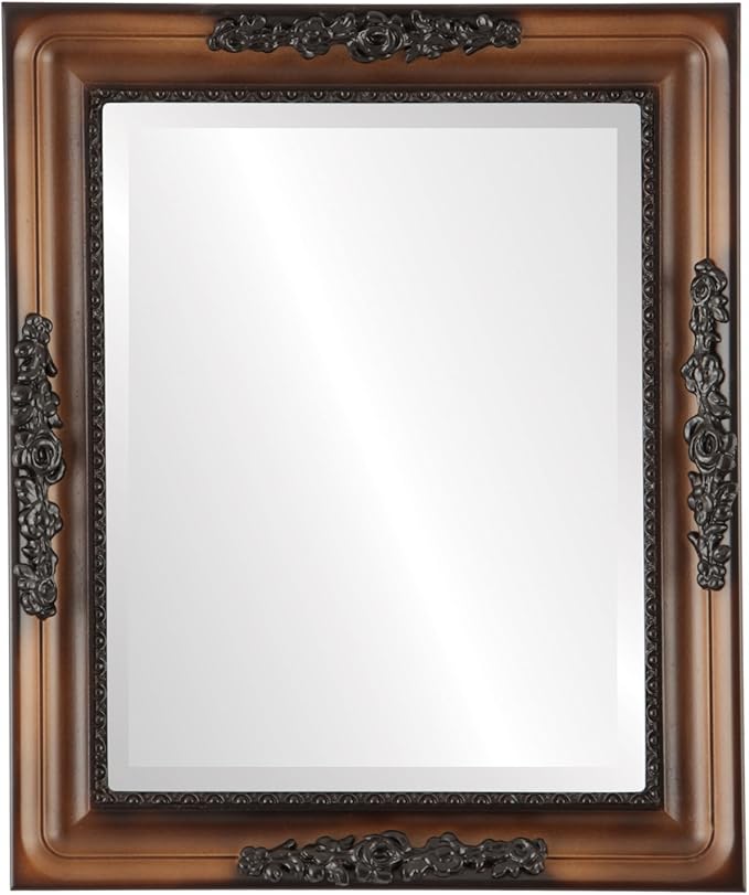 OVALCREST Rectangle Beveled Wall Mirror for Home Decor - Versailles Style - Walnut - 16x20 Outside Dimensions