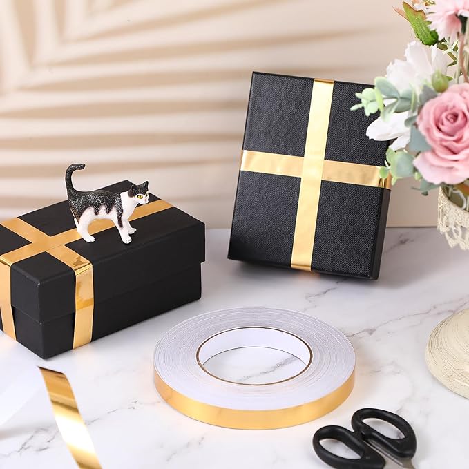 Zonon 3 Rolls 0.2" 0.4" 0.6" Gold Washi Tape 54.7 Yard Solid Foil Self Adhesive Polyester Film Metallic Tape for Detailing Graphic Arts for Crafts Walls Cars and Boats Trim(0.6'')