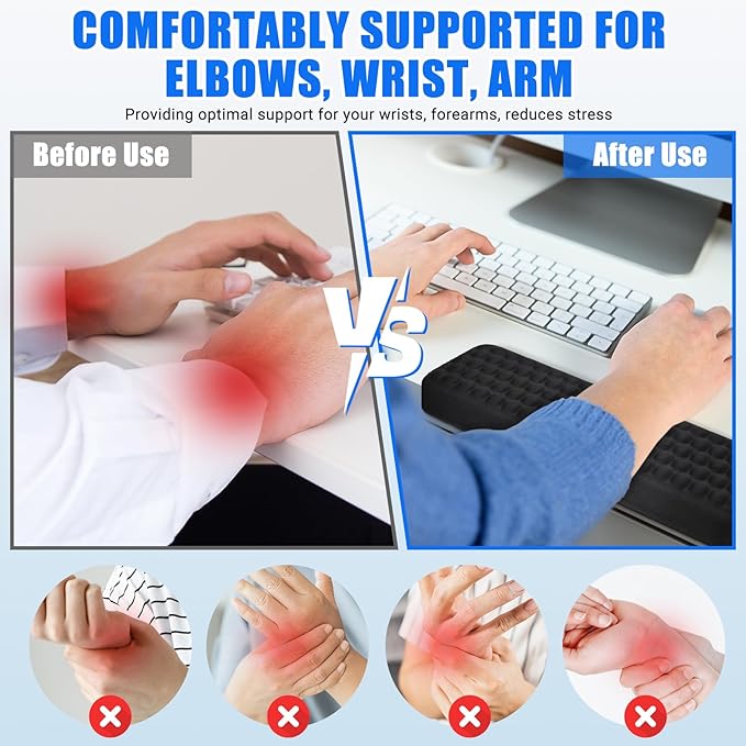 L-Shaped Desk Elbow Pad，Arm Rest for Desk 2-Piece Ergonomic Wrist Rest with Non-Slip Base Memory Foam Elbow Support Padding for Computer Keyboard, Office and Home (Fabric)