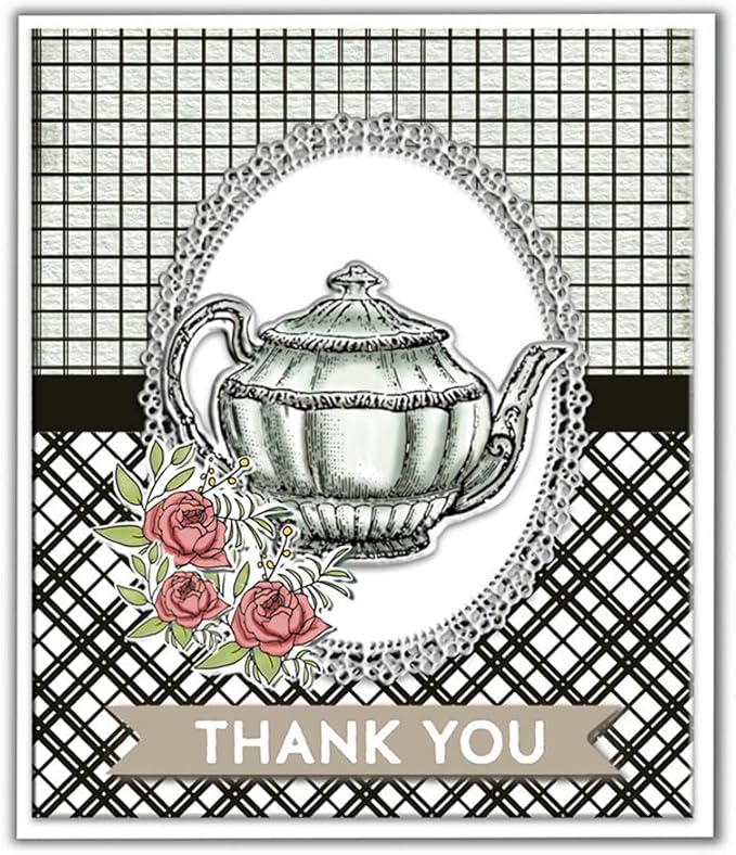 Teapot Coffee Cup Stamps and Cutting Dies for Card Making DIY Transparent Silicone Clear Stamp and Metal Die Cuts Sets for Scrapbooking Paper Greeting Cards Decor Seals Craft Supplies
