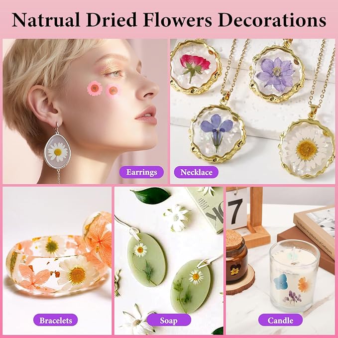 NESCCI 210 Pcs Dried Pressed Flowers for Resin,Real Nature Dried Flowers for Crafts Bulk Dry Flowers Leaves Kit Used for Resin Molds Scrapbooking DIY Art Crafts Candle Soap Making Nails Décor