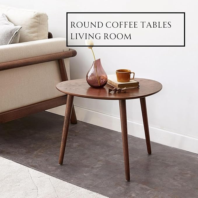 Wayshome 100% Solid Oak Wood Nesting Coffee Table,Mid Century Modern Oval Coffee Tables Set, Round Tables for Living Room, Pebble Side Table for Balcony (Walnut, Combine)