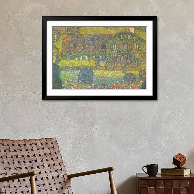 ART.COM Wall Art Print House in Attersee on Black Frame by Gustav Klimt, 44" x 32"