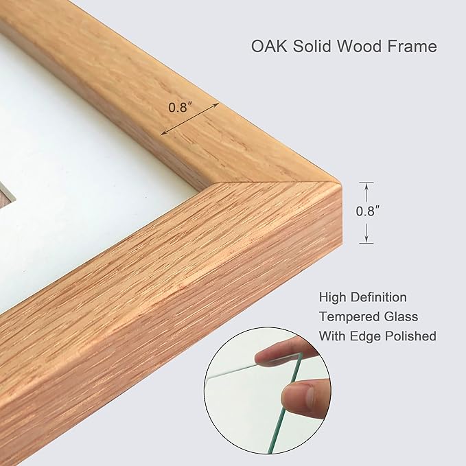 11x14 Picture Frame Set of 2 OAK Solid Wood with Real Glass for Pictures 8x10 with Mat or 11x14 Without Mat, Wall Mount or Tabletop Gallery Photo Frames(2 Pack, Oak)