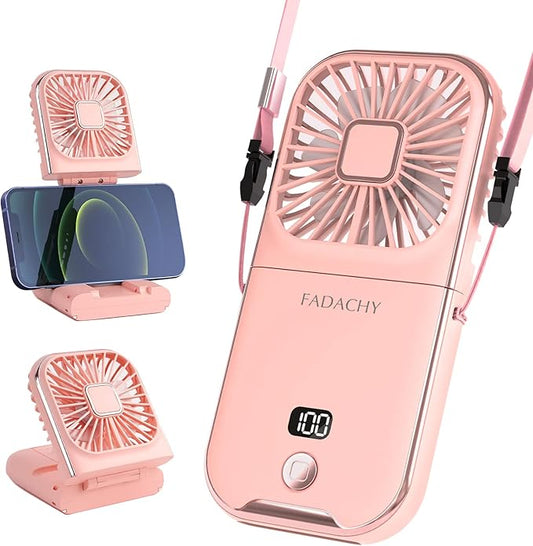 FADACHY Portable Fan Rechargeable, Mini Handheld Fan,Electric Personal Fan 3000mAh Battery Operated Hand Held Fan with Lanyard,Small Fan for Desk Office Outdoor Indoor