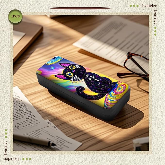 Leatrice Animal Diamond Art Kits for Adults Small Diamond Painting Kit Gem Art Paint by Diamonds Dot Eyeglasses Case 5d Diamond Art DIY for Beginner Women Black cat