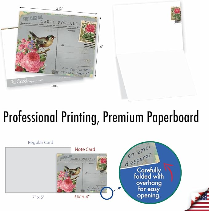 The Best Card Company - 10 Retro Blank Cards with Envelopes (4 x 5.12 Inch) - Artistic Boxed Assortment, Vintage Note Cards - Parisian Postcards M2355OCB