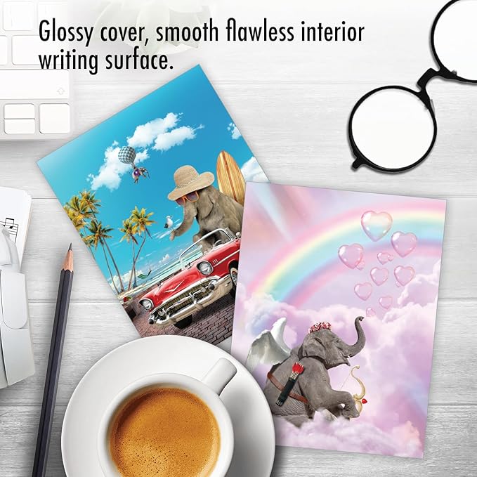 The Best Card Company - 20 Blank Note Cards with Envelopes (4 x 5.12 Inch) - All Occasion Animal Card Assortment (10 Designs, 2 Each) - Elefantasy Fun AM9617OCB-B2x10