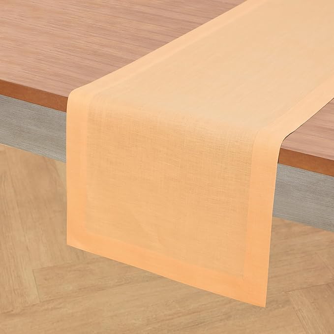 Solino Home Linen Peach Table Runner 48 Inches - 100% Pure Linen Short Table Runner 14 x 48 Inch Ideal for Dresser and Coffee Tables, Valentines, Spring, Easter - Fete
