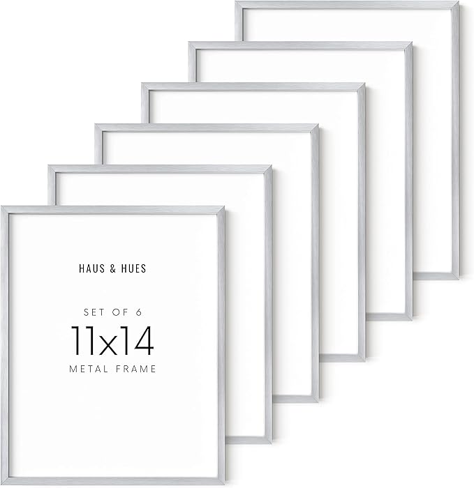 HAUS AND HUES 11x14 Silver Picture Frames - Set of 6 Modern Aluminum Frames for Posters, Artwork, and Certificates (11x14 in, Silver, Set of 6)