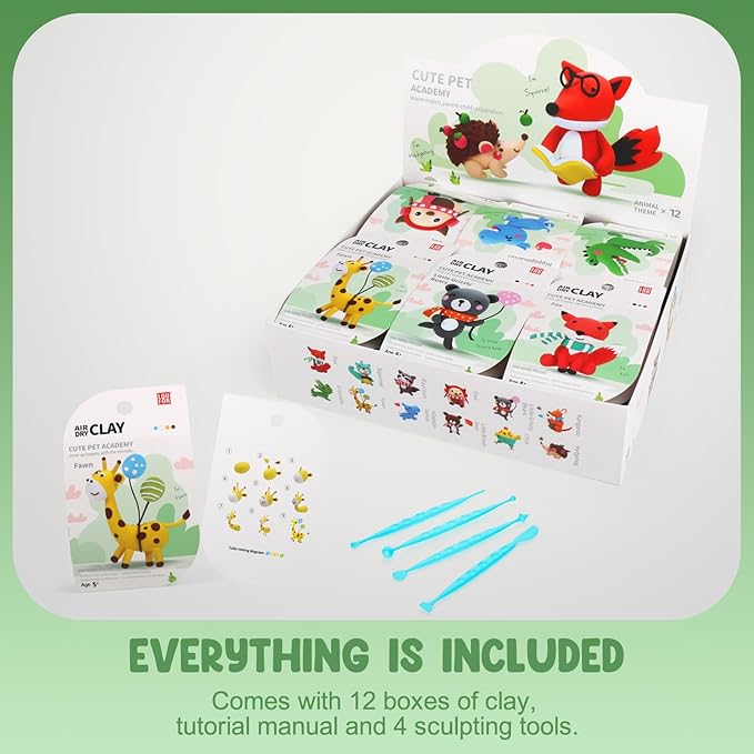 Air Dry Clay Kits - Modeling Clay for Kids, Ultra Light & Soft, Safe & Non-Toxic, 12 Boxes DIY Model Magic Clay with Sculpting Tools & Tutorials, Creatible Art Crafts Toys Gifts Boys Girls