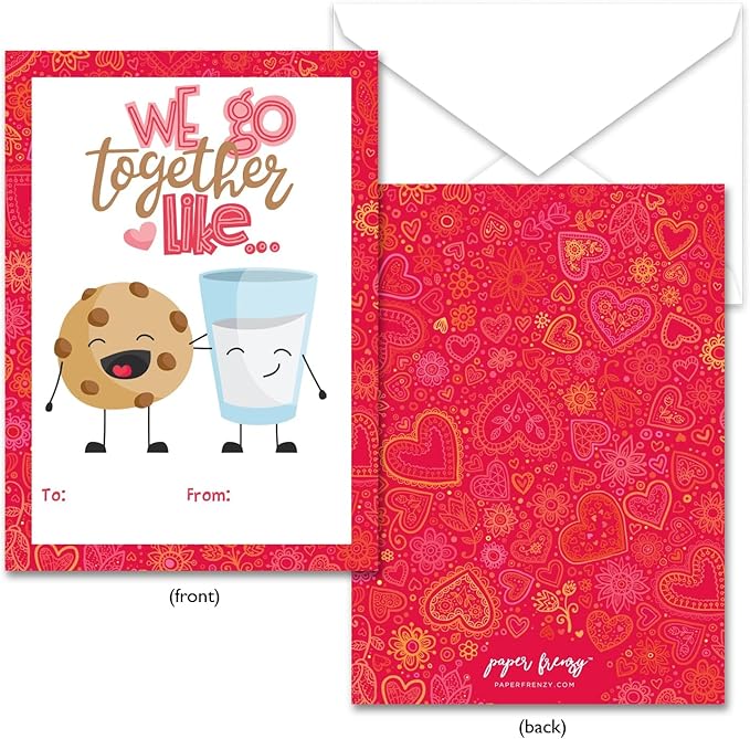 Paper Frenzy Food Themed We Go Together Like Valentine Cards WITH ENVELOPES - 25 Pack