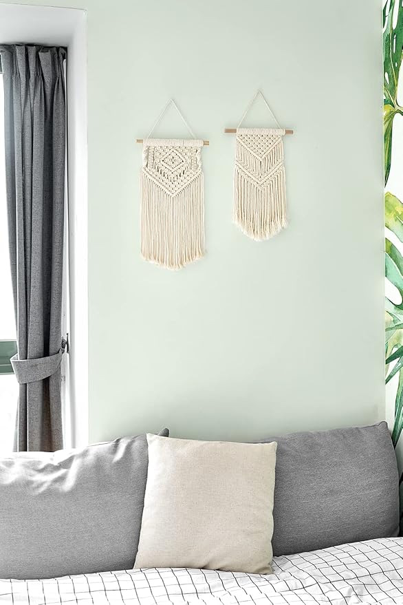 Dahey Small Macrame Wall Hanging 2 Pcs Woven Tapestry Wall Art Decor - Beautiful for Boho Home Dorm College Classroom Decor, Apartment, Nursery, Party Decorations, 16.5" L x 10" W and 17.5"x 10"W