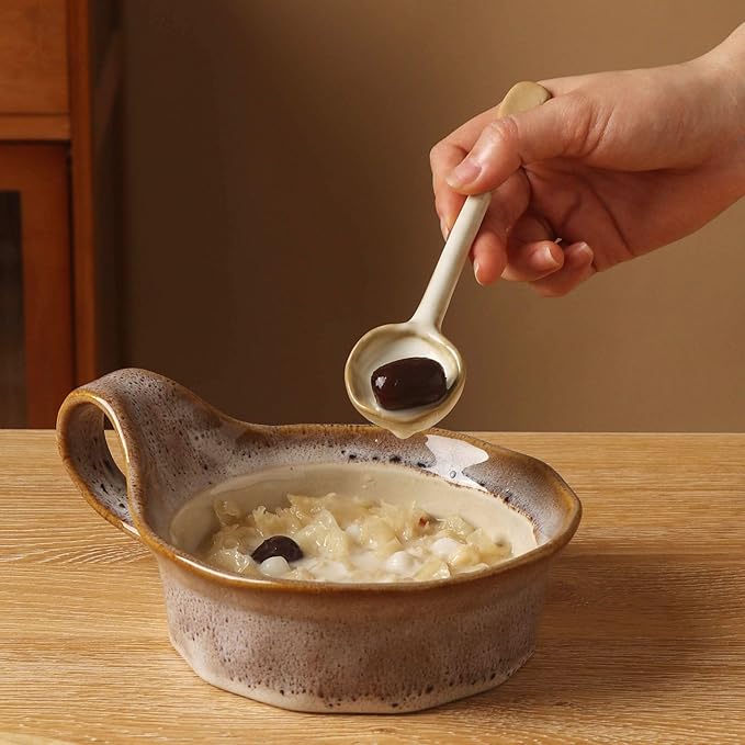 4-Pack - Ceramic Vintage Afternoon Tea, Coffee Whisk, Handmade Spoon, Long-Handle Coffee Scoop, tea scoop for loose tea, Size 5.9 * 1.5in(15 * 4cm)