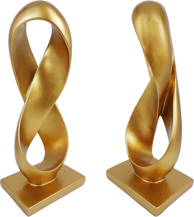 SIMON'S SHOP Gold Accent Decor, Modern Abstract Sculpture, 14.5'' Tall Figure Eight Infinity Statue, Hand-Painted Resin Tabletop Decoration for Home or Office