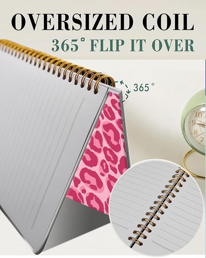 Spiral Journal Notebook,A5 Hardcover Lined Journals for Women 6 x 8.3 in,60 Sheets 120 Pages Thick Paper,Cute College Ruled Writing Notebook for Office Work School(Pink Spot Leopard)