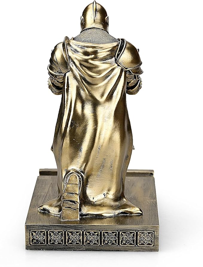 King's Guard Leader Cloak Warrior Knight Pen Holder Mobile Phone Stand, Ornament Knight Statue, Pen Stand Paperweight for Office and Home (Bronze)