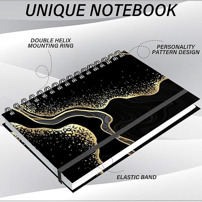 Spiral Notebook,Hardcover Journal Wide Ruled Spiral Notebook,A5 5.5 x 8.3 Inch,80GSM Thick Paper 60 Sheets 120 Pages for Girls Women School Office Aesthetic Cute-Black Marble