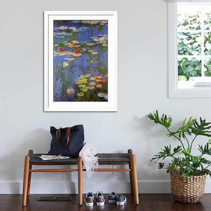 ART.COM Wall Art Print Water Lilies No. 3 on White Frame by Claude Monet, 32" x 44"