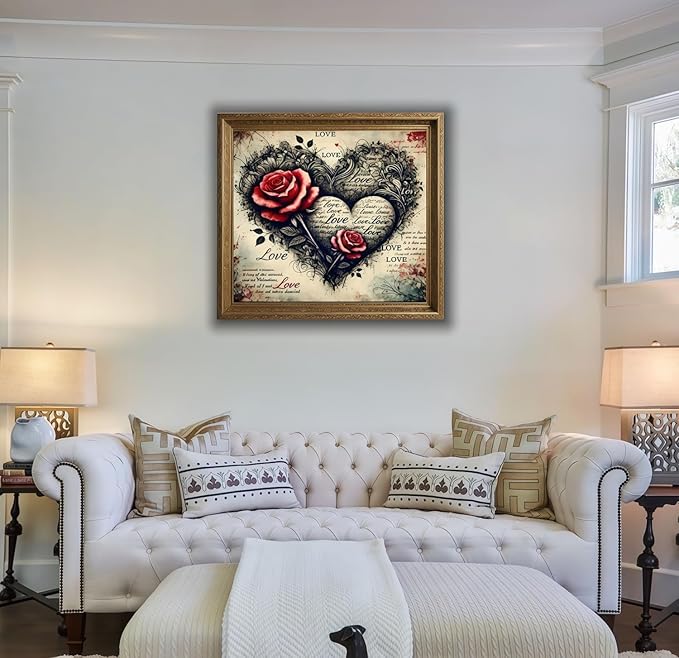 CSZPPQAF 5D Diamond Painting Kits for Adults, Heart Flower Diamond Art Kits for Adults Beginner, DIY Full Drill Gem Art Paint by Diamonds Dots Crafts Kits for Home Decor 13.7x13.7Inch