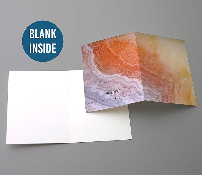All Occasion Abstract Greeting Cards Boxed Set - 24 Blank Just Because or Thank You Cards w/White Envelopes - Marbled Agate Designs on High-Quality Card Stock by RitzyRose (Mixed Gemstones)