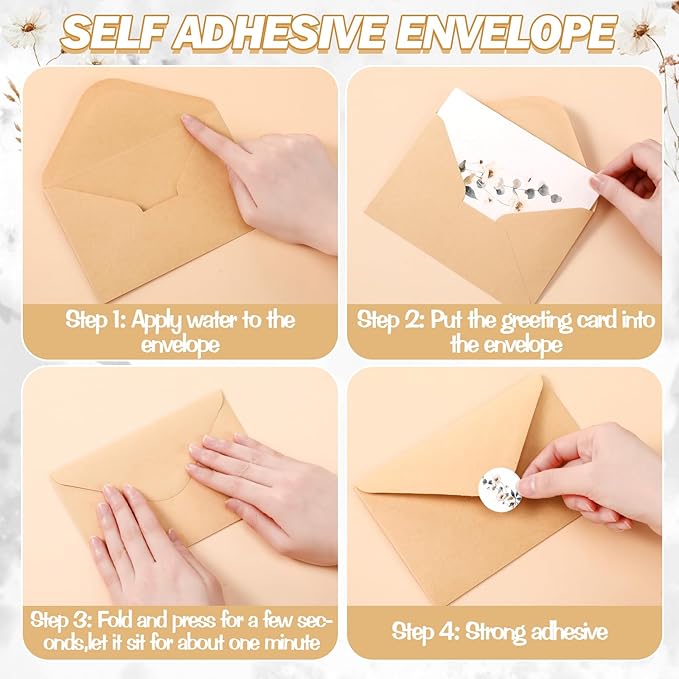 100 Pcs Blank Note Cards and Envelopes 4x6 Elegant Floral Design Blank Greeting Cards with Matching Peel-and-seal Stickers Plain Notecards Stationery for All Occasions, 10 Designs