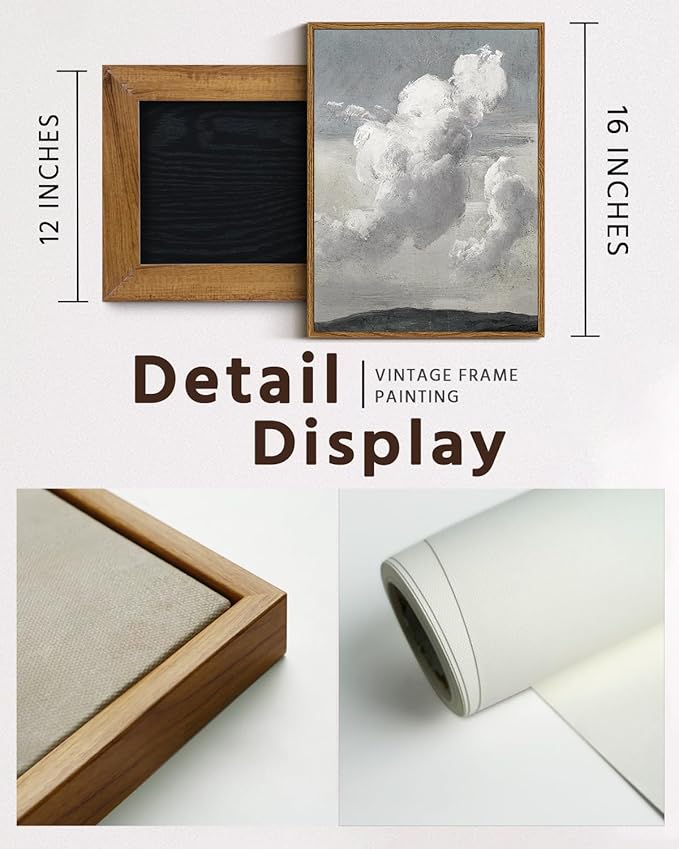 VIYYIEA Vintage Framed Cloud Wall Art Decor, Living Room Bedroom Cloudy Pictures Collage Wall Decor, Framed Canvas Prints Artwork, Retro Abstract Paintings,12x16 Inch