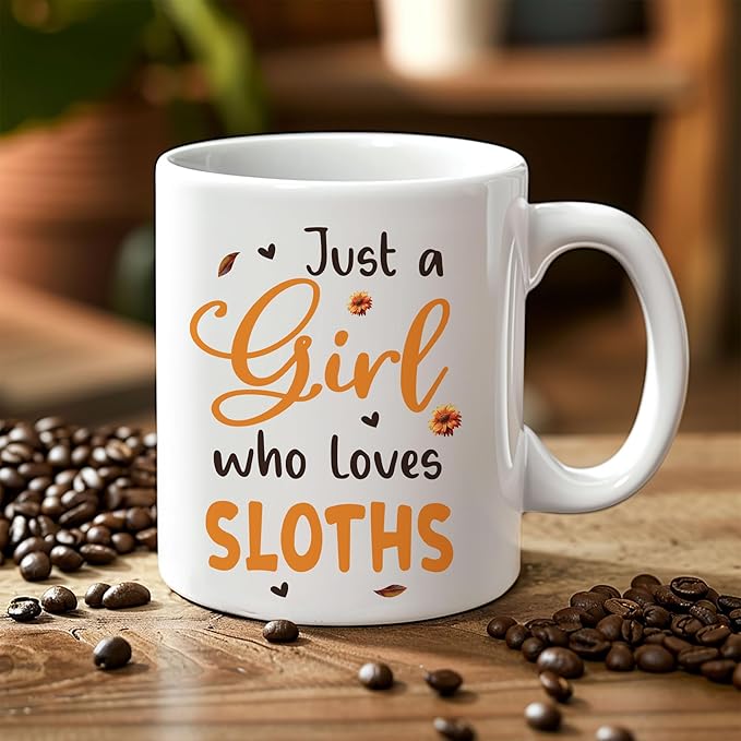 Hyturtle Personalized Cute Sloth Coffee Mug - Gift For Sloth Lover - Just A Girl Who Loves Sloths - Sloth Gift For Women - Animal Lover Gift - Birthday - Custom Name Coffee Cup Ceramic Mug 11oz 15oz