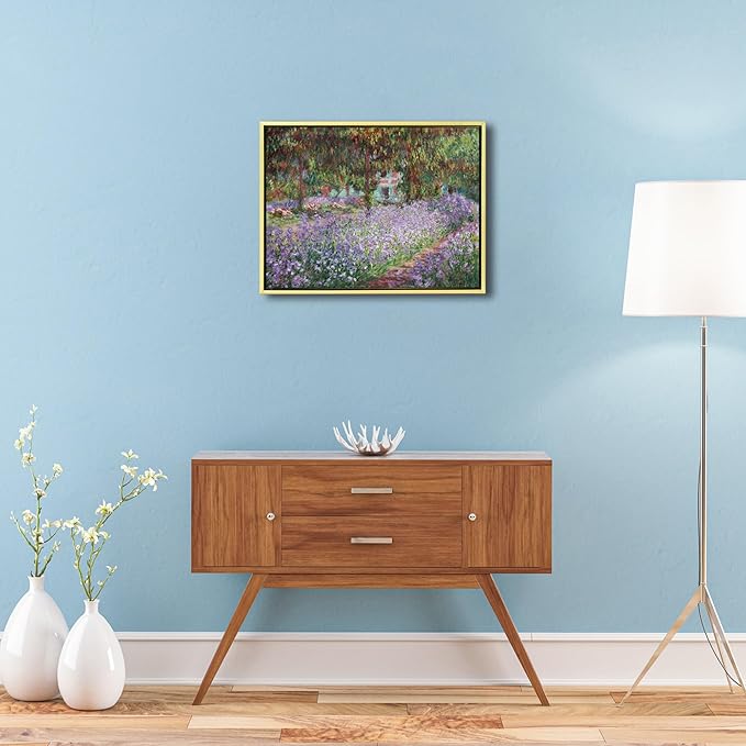 Wieco Art Framed Canvas Print Wall Art Irises in Monet's Garden,1900 by Claude Monet Impressionism Art Print Picture Artwork for Living Room Bedroom Home Kitchen Decorations