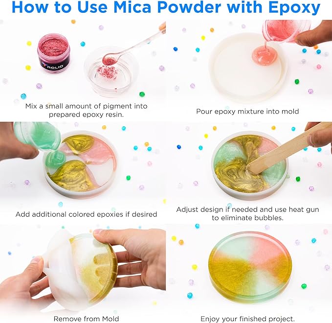 Rolio Mica Powder Pearlescent Color Pigment - Art Set for Resin Epoxy - for Soap Making, Nail Polish, Lip Gloss Set, Eye Shadow, Bath Bomb, Slime & Candle - 10g, 12 Jars - (Earth Colors)