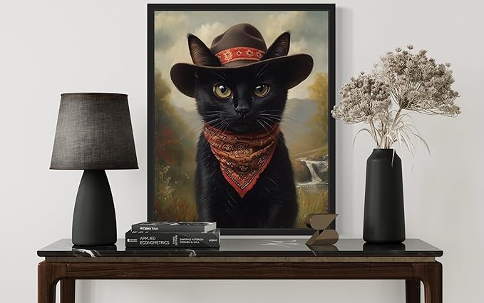 Bandit Cat Art Poster Print, Cat Kitten Painting Humor Portrait Pet Artwork Decor Gallery A8 (Bandit, 16 x 20 inches, Black Frame)