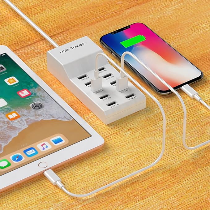 USB Wall Charger USB Charging Station for Multiple Devices Smart Charging Power Hub for Multiple Devices 10 Port Desktop Charger Charging Station Secure Block Compact for iPhone iPad Phone