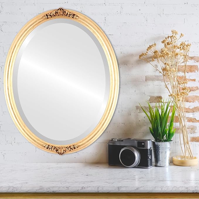 OVALCREST Oval Beveled Wall Mirror for Home Decor - Contessa Style - Gold Leaf - 22" x 18"