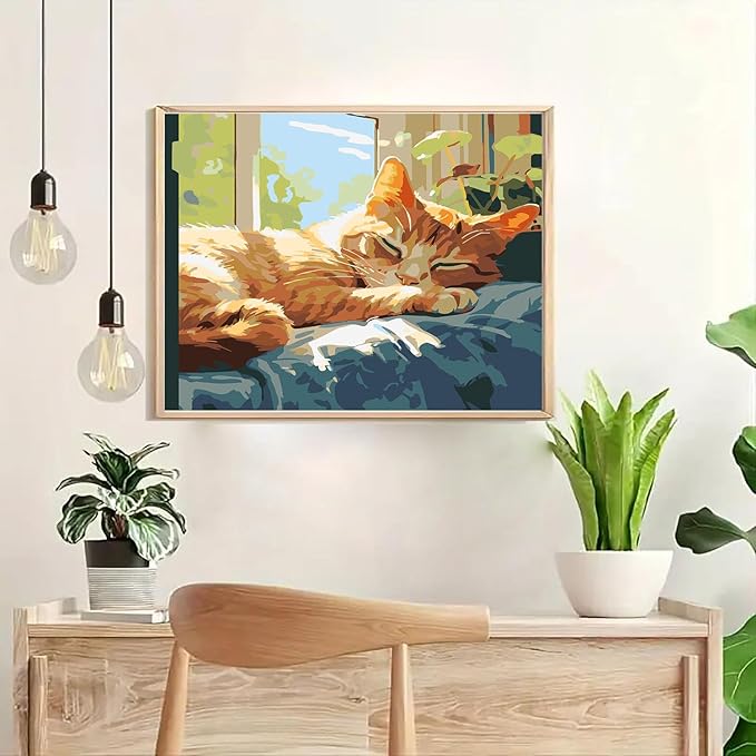 GXGLLPZBY Cat Sleep Window Paint by Numbers Kit for Adults Beginner,DIY Cat Sleep Window Paint by Numbers for Adults,Easy Canvas Paint by Number Without Frame Home Wall Decor 16 x 20 in