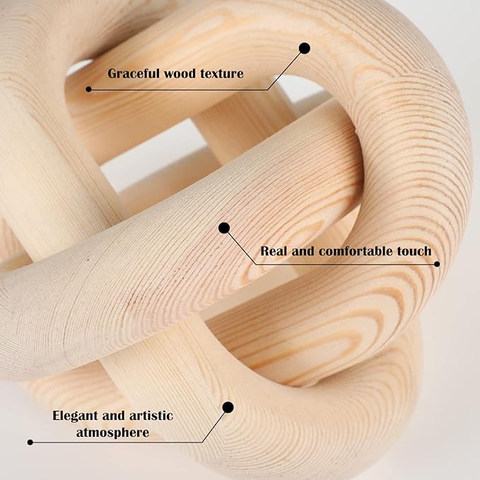 Yalikop 3 Link Wood Knot Decor Rustic Home Décor Accents Hand Carved Coffee Table Decoration, Boho Chain Link Decoration, Modern Shelf, Rustic Objects for Home Living Room Bedroom(Natural)