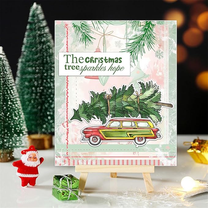 Car Christmas Tree Box Stamps and Cutting Dies for Card Making DIY Transparent Silicone Clear Stamp and Metal Die Cuts Sets for Scrapbooking Paper Greeting Cards Decor Seals Craft Supplies