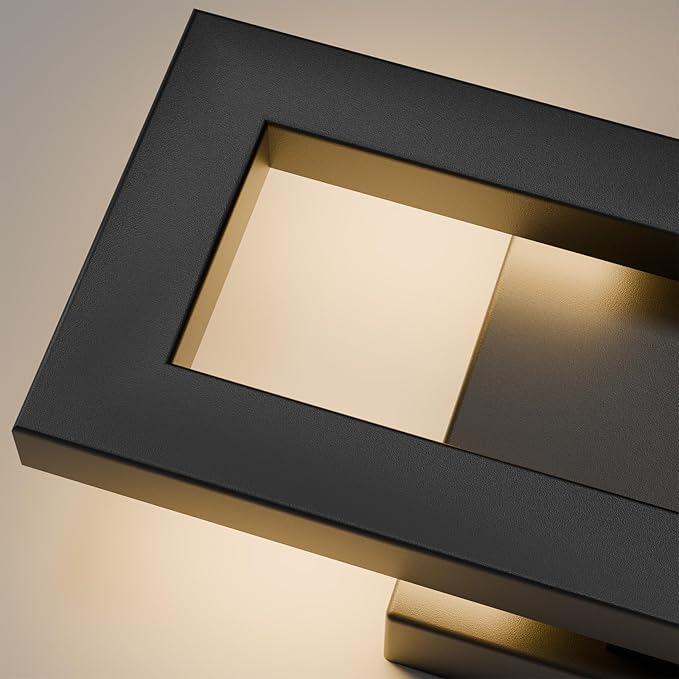 LamQee 14" Modern Outdoor Wall Lights 2 Packs, 3000K 1000LM LED Exterior Lighting Fixtures with Rectangle Frame, Matte Black Linear Outside Sconce Wall Mount for House Front Porch Patio Garage Door